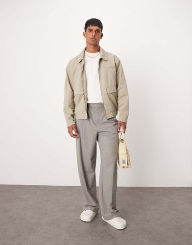 Pantaloni eleganti a fondo ampio grigio mélange con pieghe doppie - ASOS DESIGN - Modalova