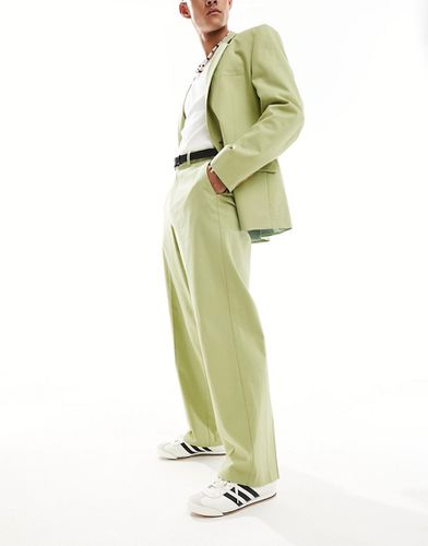 Pantaloni eleganti a fondo ampio in misto lino color salvia - ASOS DESIGN - Modalova