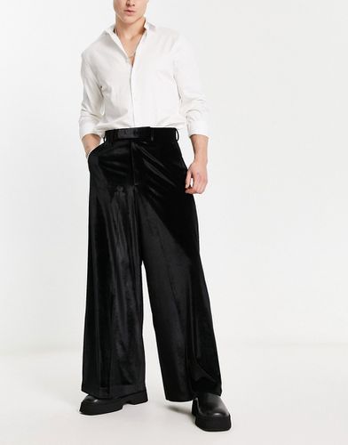 Pantaloni eleganti a fondo super ampio in velluto nero - ASOS DESIGN - Modalova