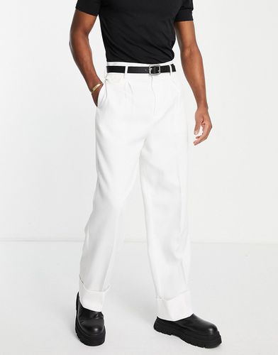 Pantaloni eleganti a vita alta con fondo ampio e risvolto testurizzati, colore - ASOS DESIGN - Modalova