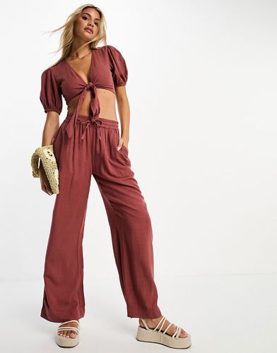 Pantaloni in misto lino color terracotta in coordinato - ASOS DESIGN - Modalova