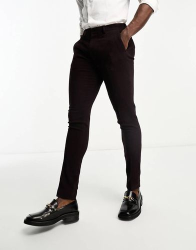 Pantaloni skinny da abito in misto lana bordeaux con motivo a spina di pesce - ASOS DESIGN - Modalova