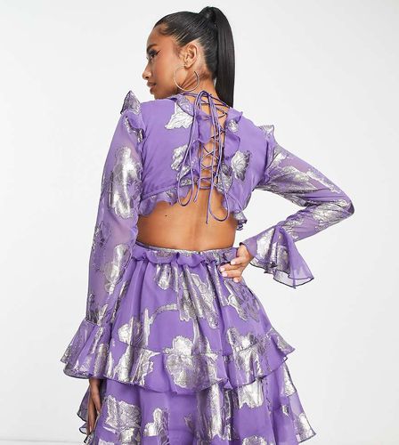 Petite - Gonna a balze con volant a fiori jacquard viola - ASOS DESIGN - Modalova