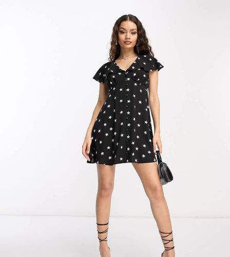 ASOS DESIGN Petite - Vestito da giorno corto a stelline con bottoni e maniche con volant - ASOS Petite - Modalova