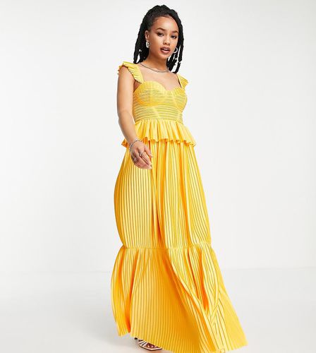 ASOS DESIGN Petite - Vestito lungo a corsetto con gonna a pieghe a balze giallo calendula - ASOS Petite - Modalova