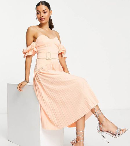 ASOS DESIGN Petite - Vestito midi con spalle scoperte e cintura - ORANGE - ASOS Petite - Modalova