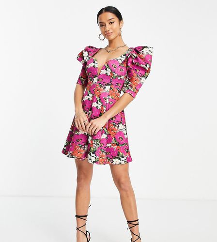 ASOS DESIGN Petite - Vestito skater corto nero a fiori con cuciture - ASOS Petite - Modalova