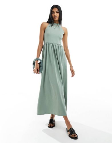 Prendisole midi allacciato al collo verde chiaro con schiena scoperta - ASOS DESIGN - Modalova