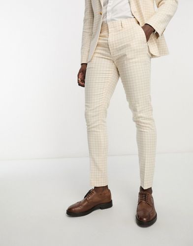 Wedding - Pantaloni da abito skinny in misto lino color cammello a quadretti - ASOS DESIGN - Modalova