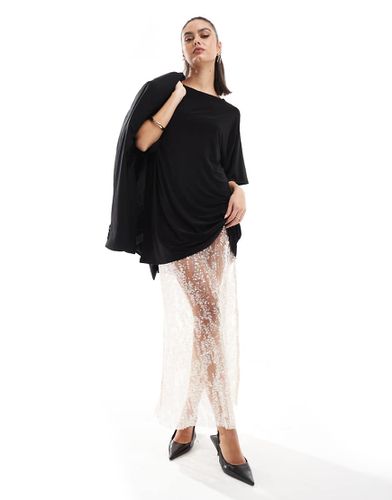 Vestito stile T-shirt 2 in 1 nero con gonna midi con paillettes - ASOS DESIGN - Modalova