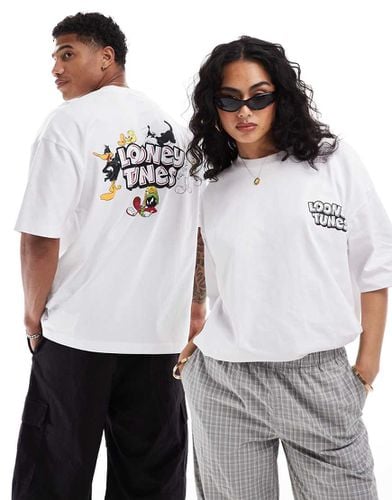 T-shirt unisex oversize bianca con stampa dei Looney Tunes su licenza - ASOS DESIGN - Modalova