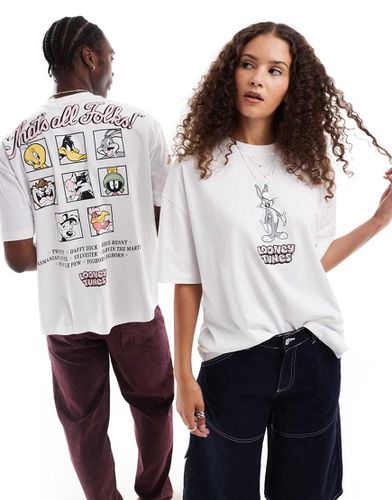 T-shirt unisex oversize bianca con stampa dei Looney Tunes su licenza - ASOS DESIGN - Modalova