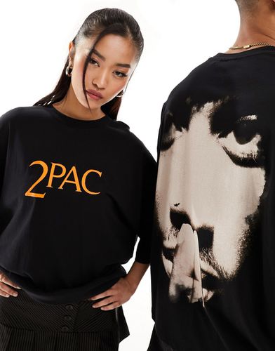 T-shirt unisex oversize nera con stampa di Tupac su licenza - ASOS DESIGN - Modalova