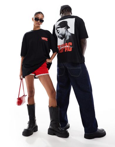 T-shirt unisex oversize nera con stampa di Tupac su licenza - ASOS DESIGN - Modalova