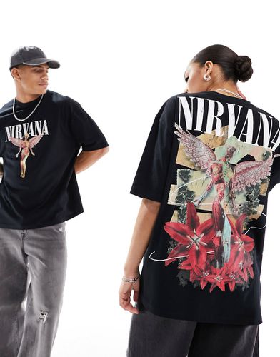 T-shirt unisex oversize nera con stampe grafiche della band Nirvana con angelo su licenza - ASOS DESIGN - Modalova