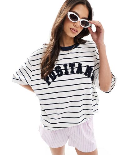 T-shirt vestibilità boyfriend color crema a righe con stampa "Positano" - ASOS DESIGN - Modalova