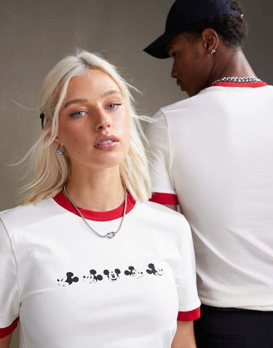 T-shirt bianco sporco unisex con stampa di Mickey Mouse - ASOS DESIGN - Modalova