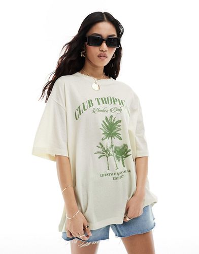 T-shirt boyfriend testurizzata color crema con grafica "Club Tropicana" - ASOS DESIGN - Modalova