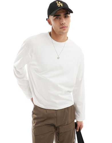 T-shirt corta oversize squadrata a maniche lunghe pesante bianca - ASOS DESIGN - Modalova