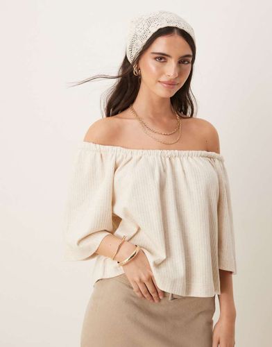 T-shirt crop top rayé à manches courtes et épaules dénudées - Neutre - Asos Design - Modalova