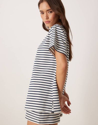 T-shirt d'ensemble à épaule dénudée en maille interlock rayée - Bleu marine/blanc - Asos Design - Modalova