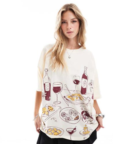 T-shirt écru con stampa a tema cena - ASOS DESIGN - Modalova