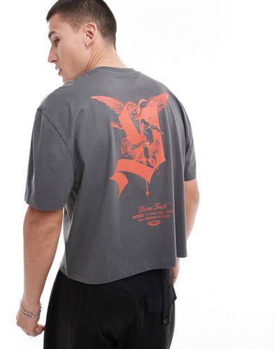 T-shirt oversize taglio corto grigia con stampa di cherubino sul retro - ASOS DESIGN - Modalova