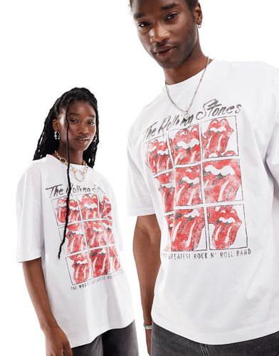 T-Shirt oversize unisex bianca con stampa grafica "The Rolling Stones" su licenza - ASOS DESIGN - Modalova