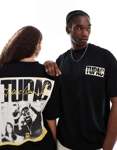 T-shirt oversize unisex nera con con stampe e ricamo "Tupac" su licenza - ASOS DESIGN - Modalova