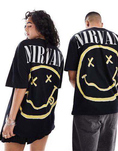 T-shirt oversize unisex nera con stampe del gruppo Nirvana su licenza - ASOS DESIGN - Modalova