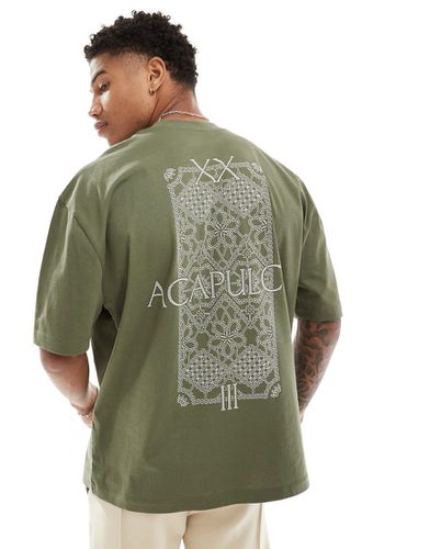 T-shirt oversize verde oliva con stampa sul retro - ASOS DESIGN - Modalova