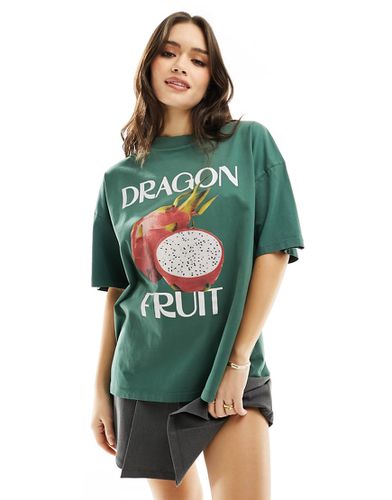 T-shirt oversize profondo con stampa di dragon fruit sul davanti - ASOS DESIGN - Modalova
