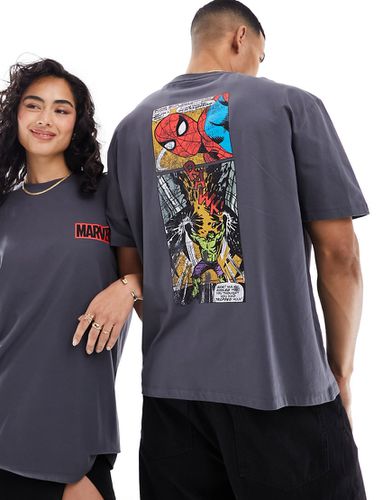 T-shirt oversize antracite con grafica di fumetti Marvel su licenza - ASOS DESIGN - Modalova