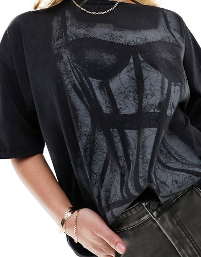T-shirt oversize antracite slavato con grafica stampata stile corsetto - ASOS DESIGN - Modalova