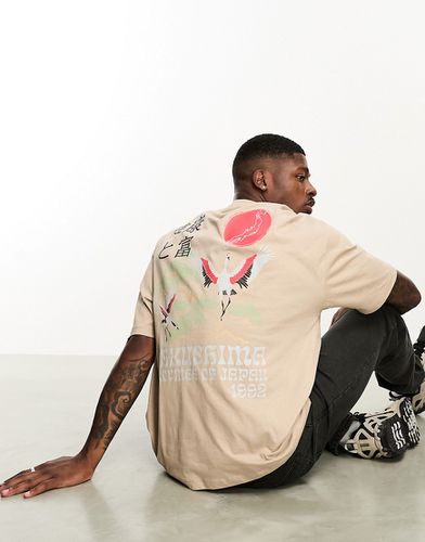 T-shirt oversize beige con stampa di uccelli sul retro - ASOS DESIGN - Modalova