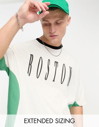 T-shirt oversize beige color block con pannelli verdi e stampa "Boston" - ASOS DESIGN - Modalova