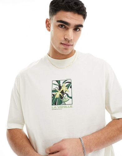 T-shirt oversize bianco sporco con stampa a fiori sul petto - ASOS DESIGN - Modalova