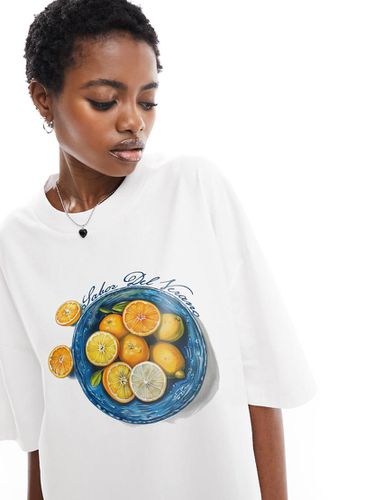 T-shirt oversize bianca con stampa di limoni - ASOS DESIGN - Modalova