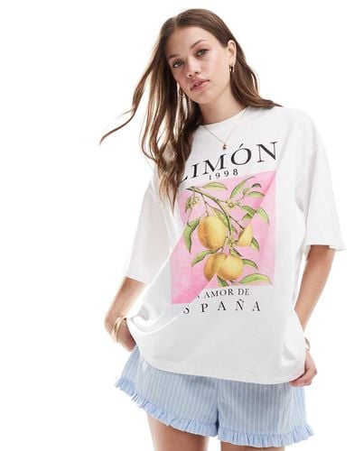 T-shirt oversize bianca con stampa di limoni - ASOS DESIGN - Modalova