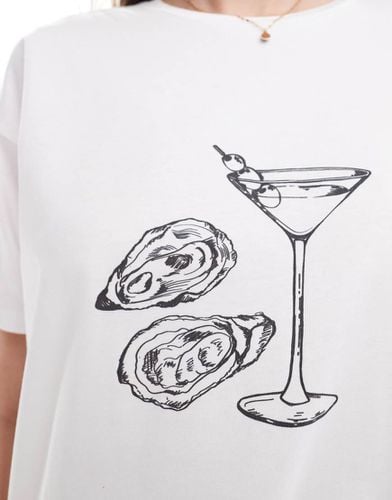 T-shirt oversize color avorio con grafica con Martini e ostriche - ASOS DESIGN - Modalova