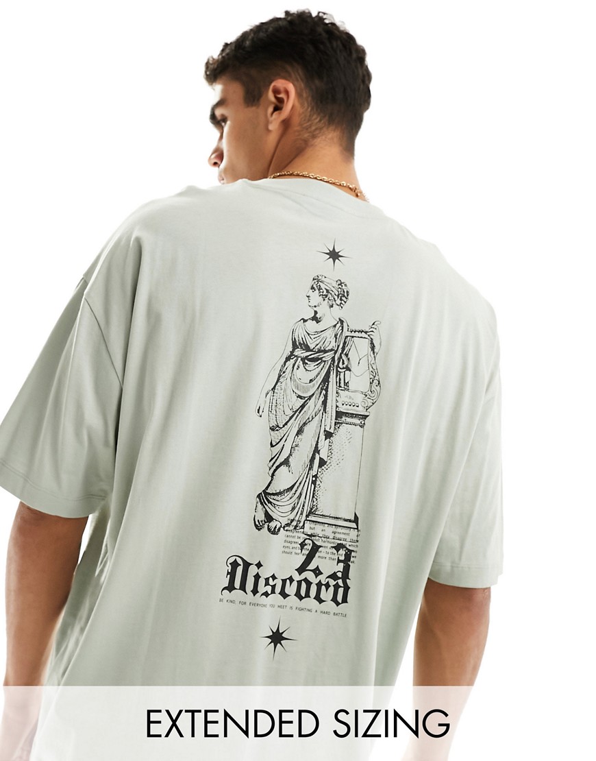 T-shirt oversize chiaro con stampa con statua - ASOS DESIGN - Modalova