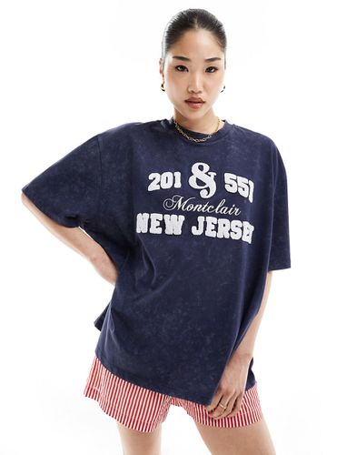 T-shirt oversize blu con stampa "New Jersey" in ciniglia - ASOS DESIGN - Modalova
