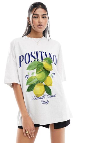 T-shirt oversize ghiaccio mélange con stampa "Positano Italy" con limoni - ASOS DESIGN - Modalova