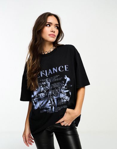 T-shirt oversize nera con grafica "Defiance" stile indie - ASOS DESIGN - Modalova