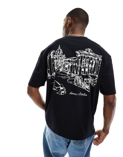 T-shirt oversize nera con stampa di paesaggio sulla schiena - ASOS DESIGN - Modalova