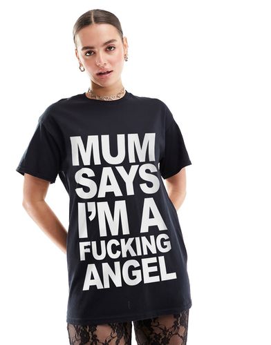 T-shirt oversize nera con stampa My Mum Says - ASOS DESIGN - Modalova