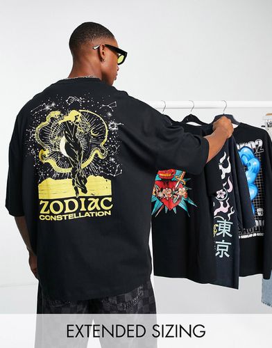 T-shirt oversize slavato con stampa dello zodiaco sul retro - ASOS DESIGN - Modalova