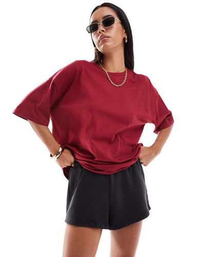 T-shirt oversize squadrata pesante color vino - ASOS DESIGN - Modalova