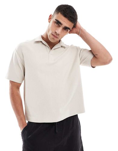 T-shirt stile polo comoda pesante color pietra con colletto con rever - ASOS DESIGN - Modalova