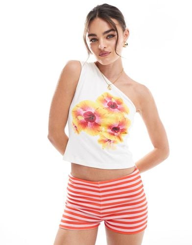 Top monospalla avorio a fiori tropicali - ASOS DESIGN - Modalova